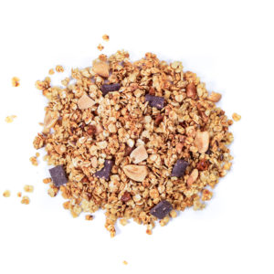 muesli croustillant bio aux cacahuètes, caramel et chocolat